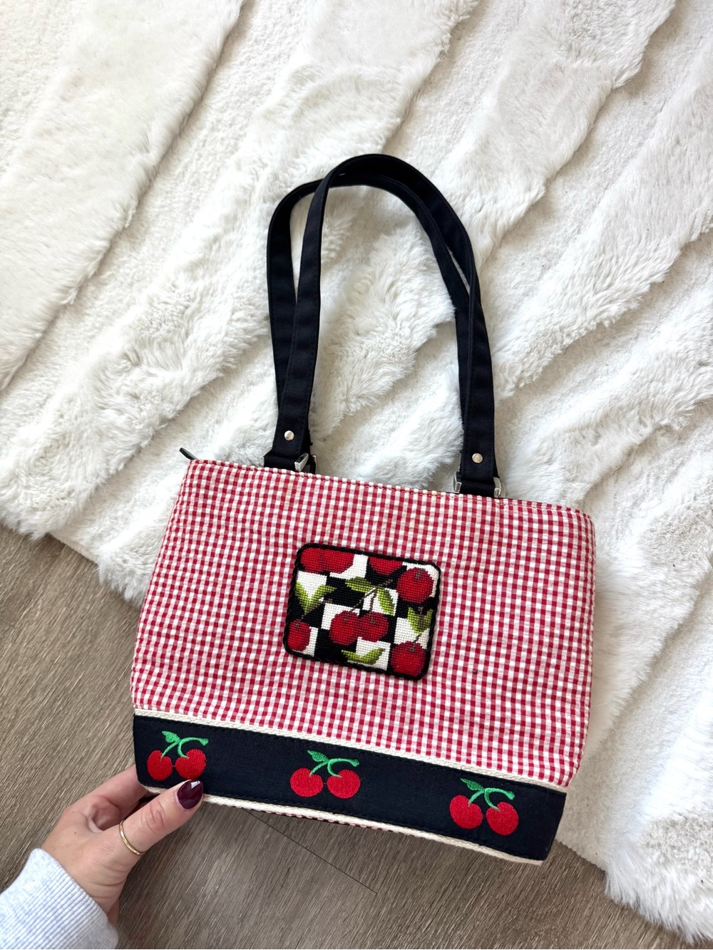 Vintage Braciano Red Gingham Cherry Tote Bag